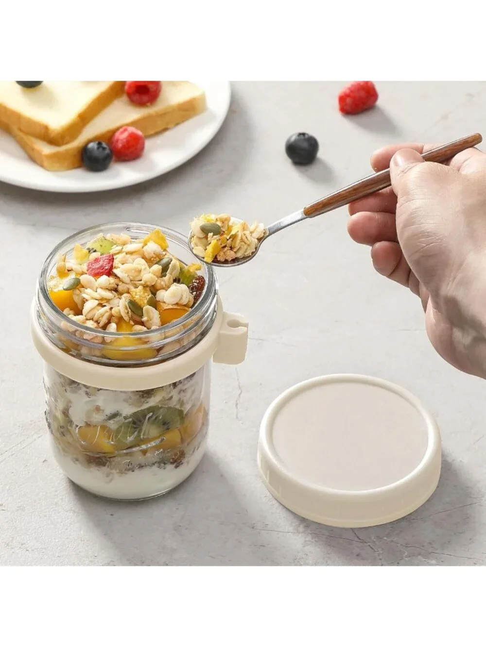 4 Pack Glass Mason Jars with Lids & Spoons - Airtight Overnight Oats Containers